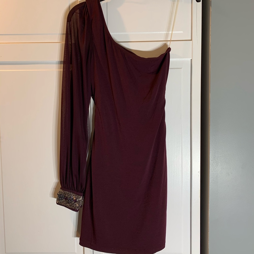 Burgundy one shoulder dress